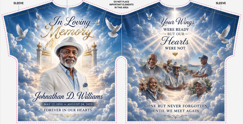 All Over Memorial T-Shirt with Photo | Full Celebration of Life Shirt – Houston Same Day